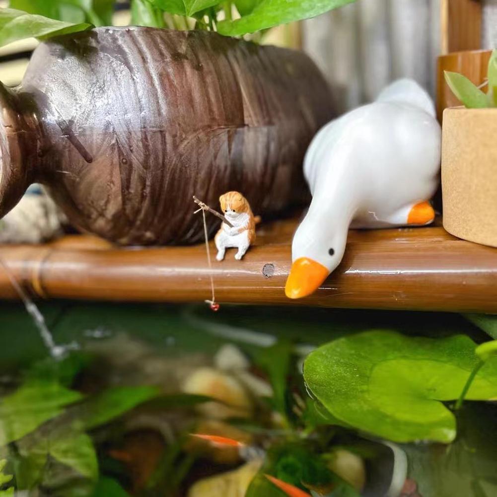 Fish Landscaping Cartoon Cat Statue Cute Fishing Cat Figure Fisherman Figurine Cat Home Car Interior Decoration