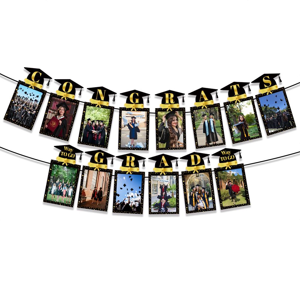 Graduation Decorations Class of 2025 Congrats Grad Balloon Paper Banner Cake Topper Gift Box Graduation Season Theme Party Decor