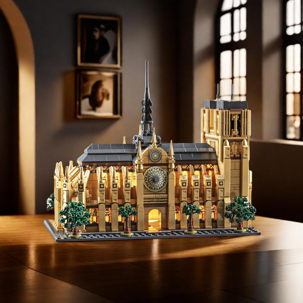 Non-Toxic 1575Pcs Church Architecture Building Blocks Toy Set Assembly Bricks Model With Led Desktop Decoration Gifts