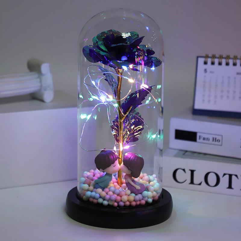 Gold Leaf Rose Glass Cover Eternal Flower Valentine'S Day Creative Gift Decoration