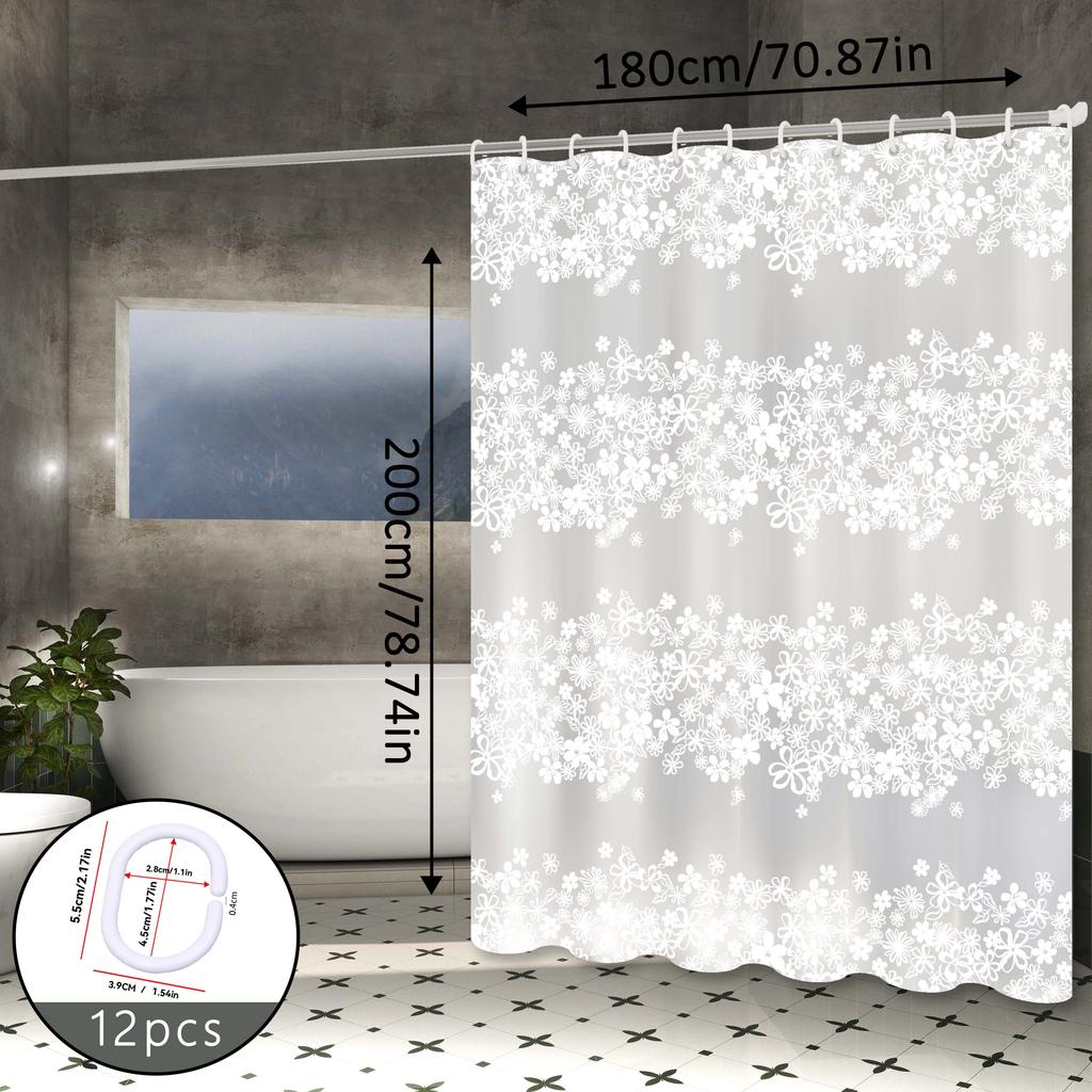 Romantic Garden In the Bathroom, White Floral Shower Curtain, Partition Curtain, Bathroom Hanging Curtain