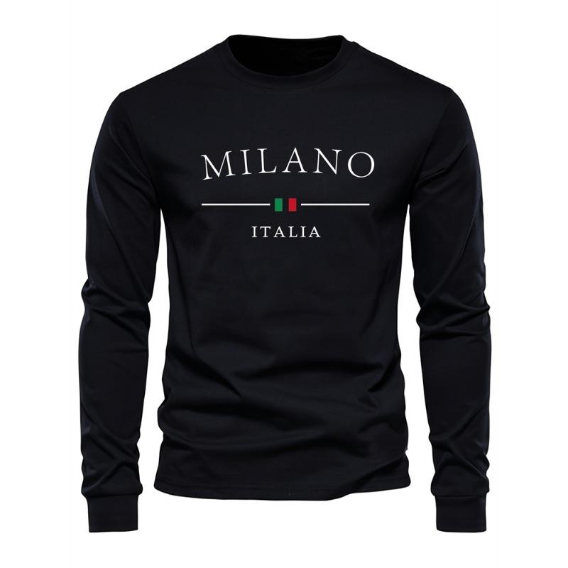 Men's Spring And Fall Fashion Casual Long-sleeved T-shirt Loose PARIS Letters Printed Pullover Round Neck Long Sleeve Sweatshirt