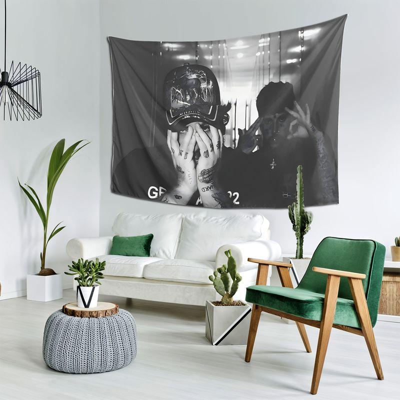 Vintage Black and White Retro Tattoo Rap Portrait Tapestry Wall Hanging Home Decor for Bedroom Living Room Dorm