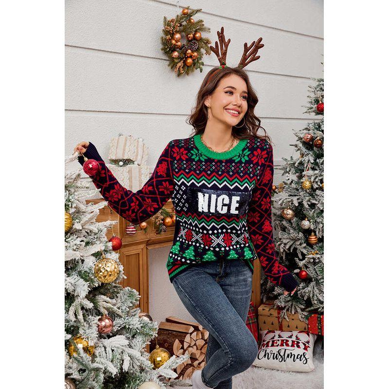 

2024 Жаккардовый Рождественский Свободный Вязаный Свитер с Длинным Рукавом Navy blue Christmas Sweater M