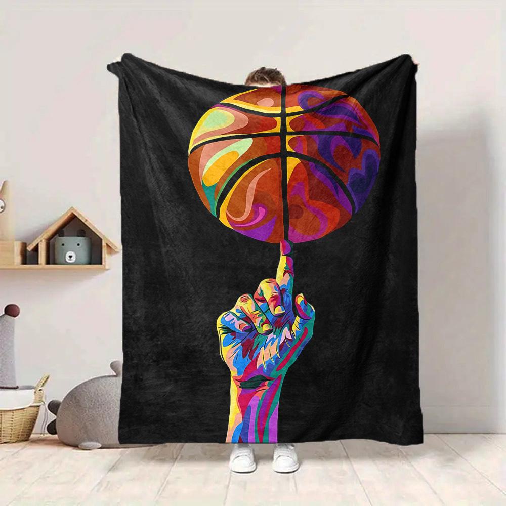 1pc Basketball Art Blanket, Lightweight Flannel Throw Blanket for Sofa, Bed, Travel, Camping, Living Room, Office, Couch068