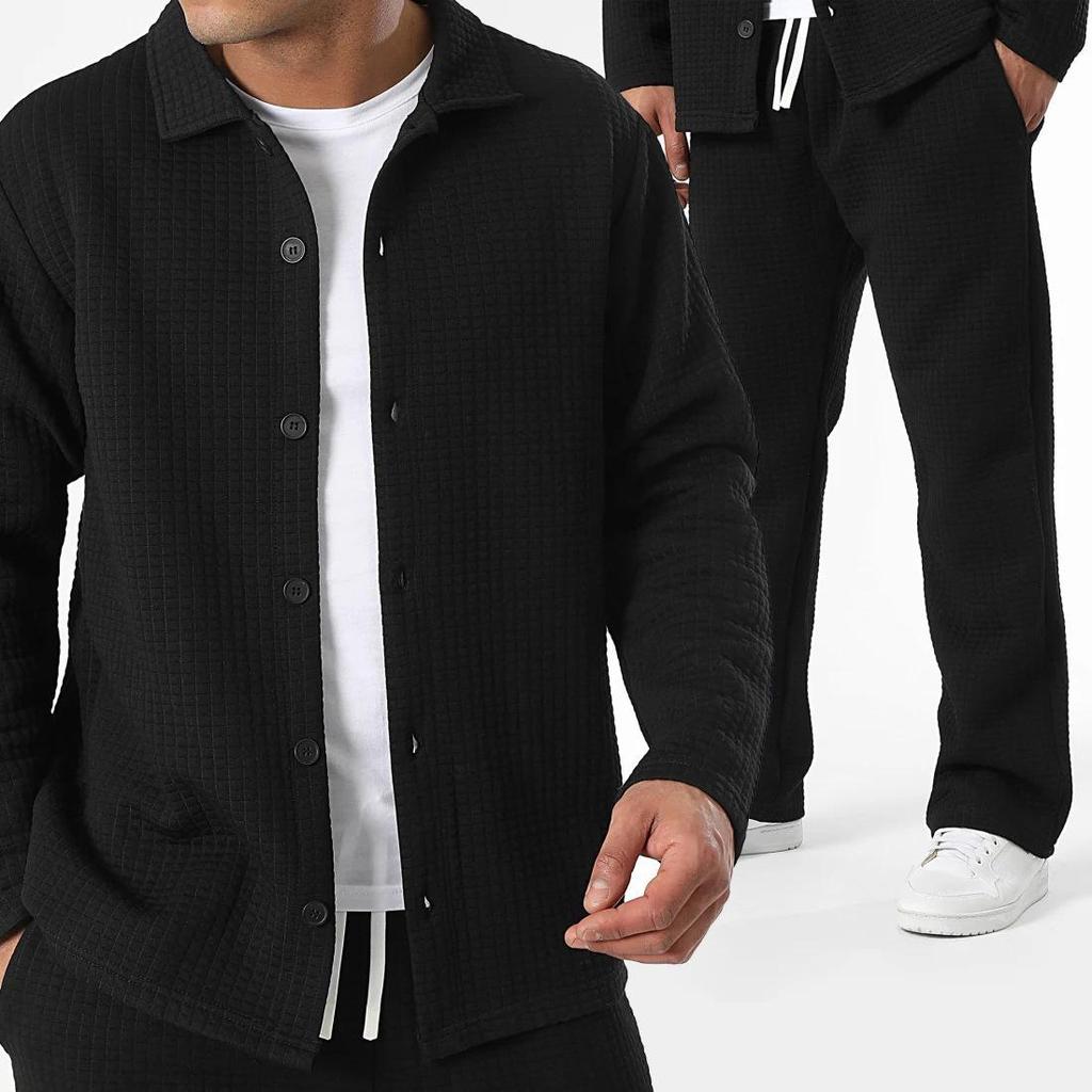 Men's Fashion 2026 Spring/Autumn Wrinkle-Resistant Checked Jacket & Long Pants Set