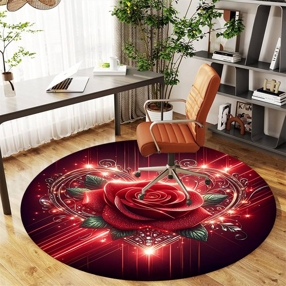 1PC Rose Heart Sparkle Round Chair Mat Area Rug - Non-Slip, Floor Mat for Office, Bedroom, Home Decor Christmas Gift C0528027