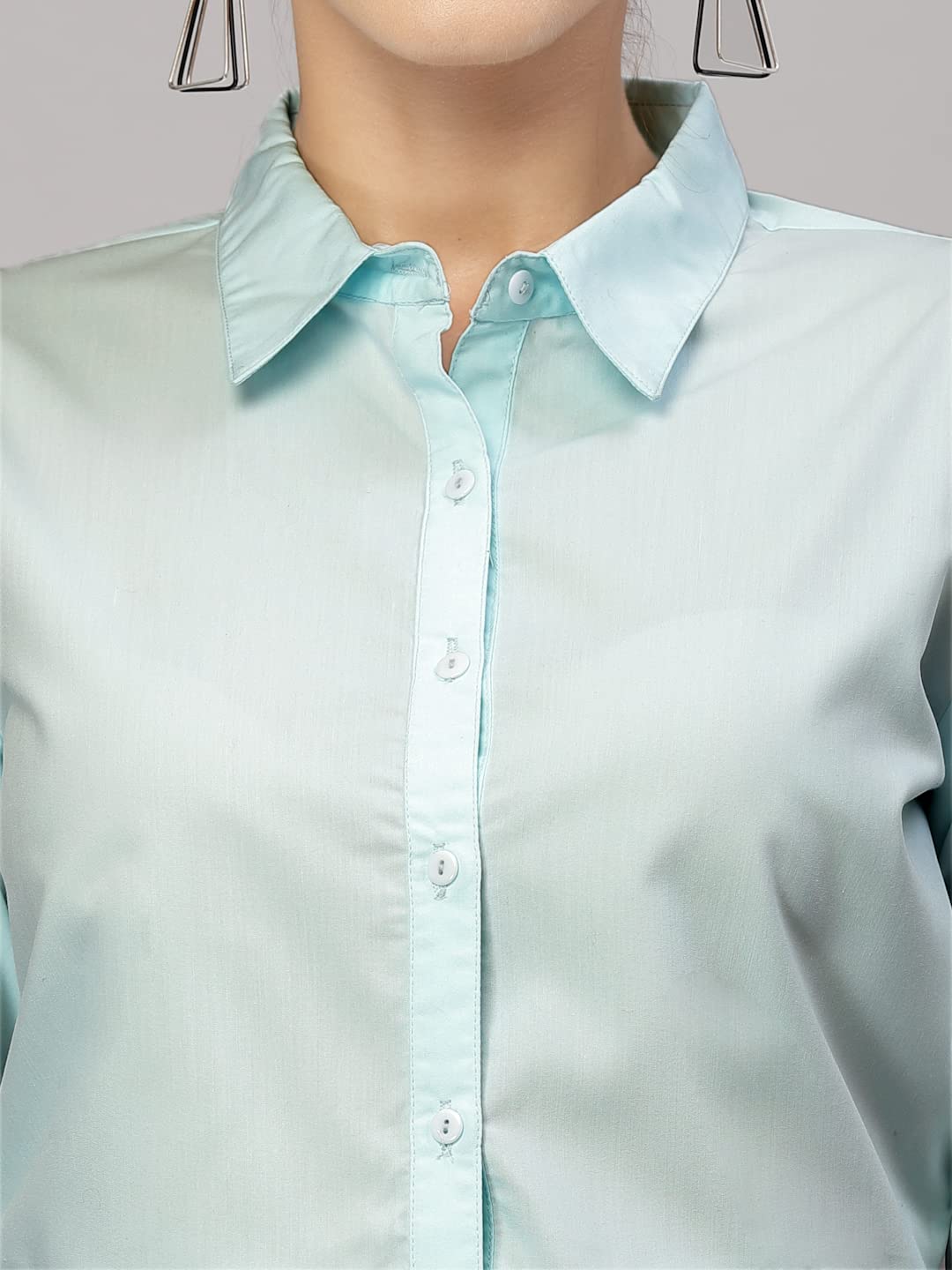 Style Quotient Women Solid Light Blue Polycotton Regular Formal Shirt M синий