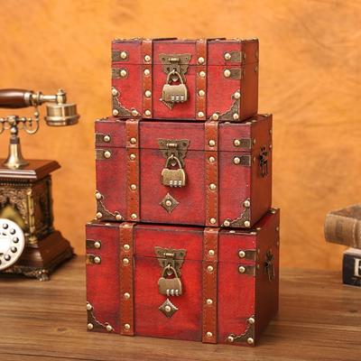 With Bronze Color Lock Treasure Chest Antique Design Trunk Containers Jewelry Box  Trinket