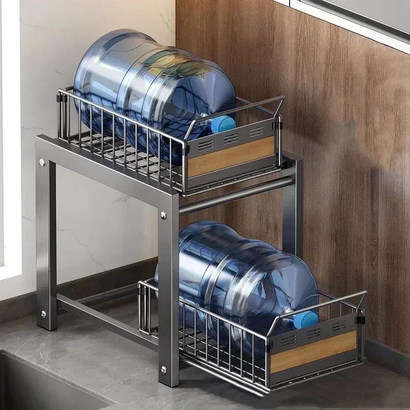 Kitchen Sink Storage Rack Seasoning Dishes Pull-out Basket Sink Storage Cabinet Basket Household Sundries Layered Storage Holder
