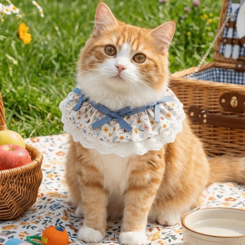 Cartoon Knitted Collar Lace Floral Bows Pet Bib Cute Cat Clothes  Cat Accessories