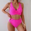2026 Stylish European & American Solid Color High-Waisted Bikini Swimsuit