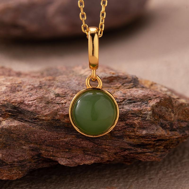 Minimalist Style Natural Hetian Jade Tiger Eye Blue Gold Agate Colored Treasure Pendant Necklace Women'S S925 Sterling Silver New Earrings