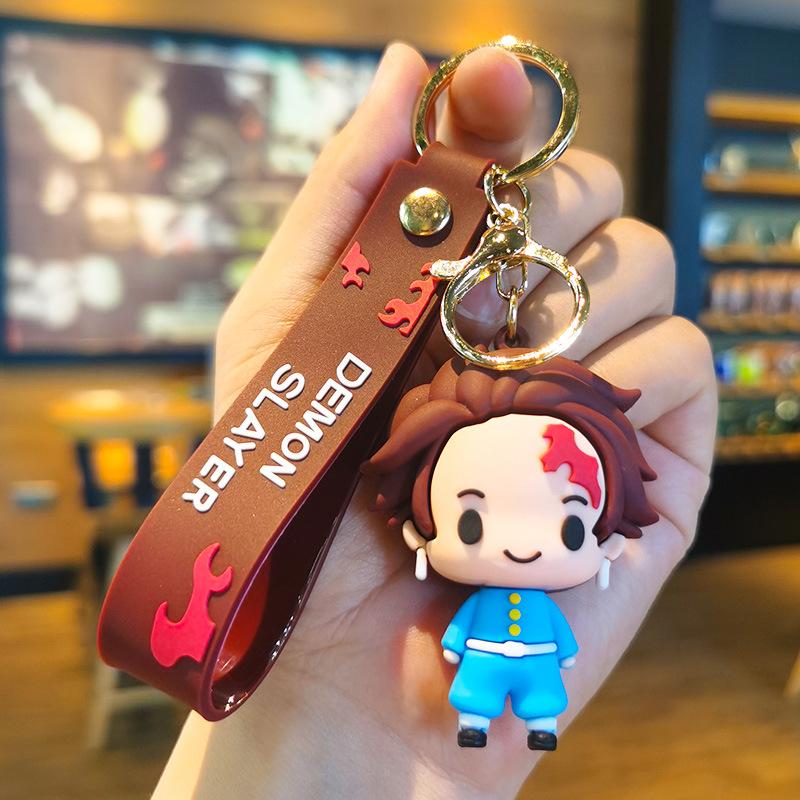 Anime Q Version Demon Slayer PVC Keychain Cute Nezuko Agatsuma Zenitsu Character Bag Pendant Car Anime Accessories Keychain