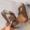 Flat Bottomed Casual Slippers Double Buttons and Exposed Toes Stone Patterned Women's Slippers