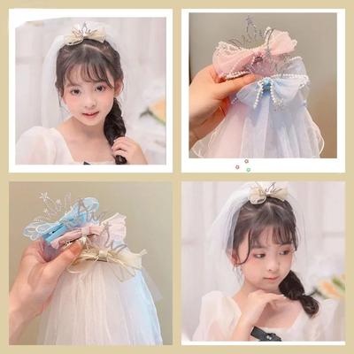 New Hairpins Baby Girls Children Princess Gauze 3D Crown Glitter Rhinestone Birthday Photography Headwear Kids Hair Accessories