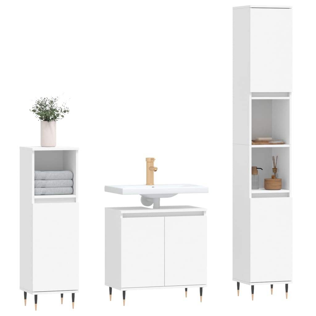 3 Piece Bathroom Furniture Set White Particleboard