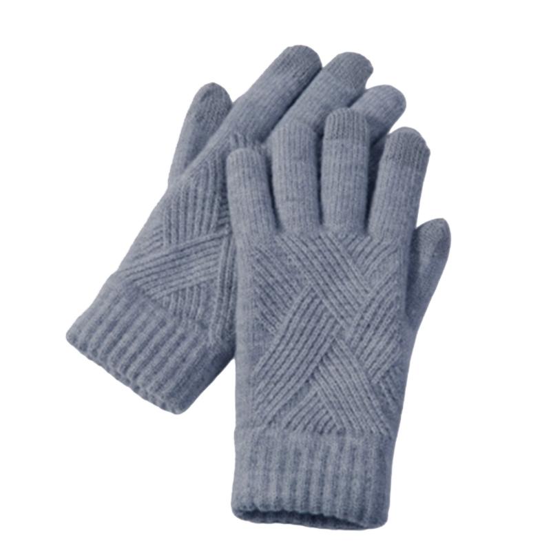 Fashion Knitted Thick Gloves for Men & Women Solid Color Argyle Pattern Windproof Warm Autumn Winter Full Finger Gloves