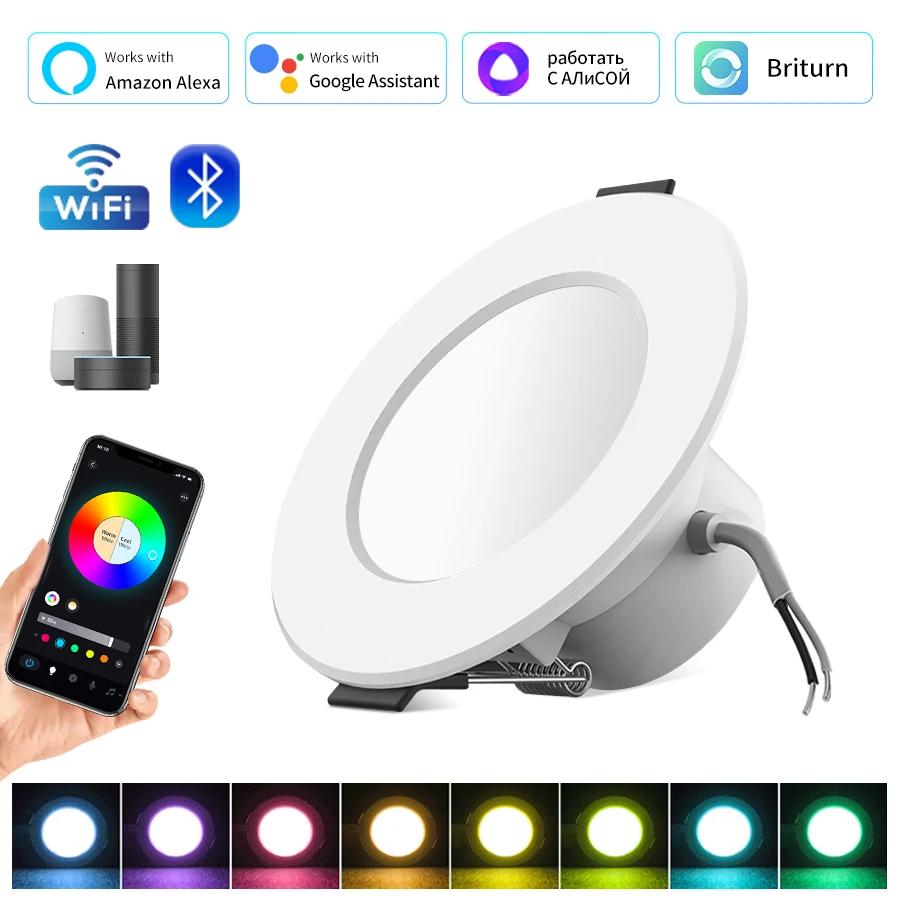 Умный светодиодный встраиваемый светильник WiFi Bluetooth 5 Вт 2,5 дюйма 100-240 В RGB с регулируемой яркостью Встраиваемый спот Управление через приложение Briturn Работает с Alexa Google Home