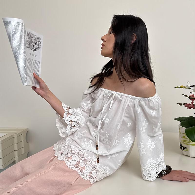 GREEN BELT Embroidered Lace Cotton Blouse