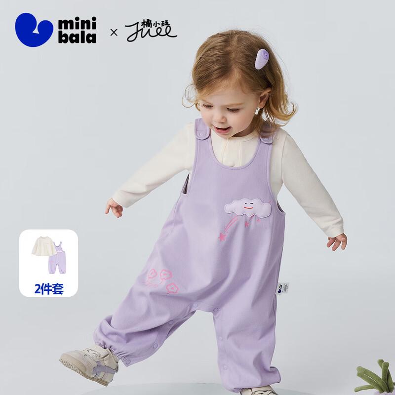 minibala Kids' Long-Sleeve T-Shirt and Denim-Style Overalls Set