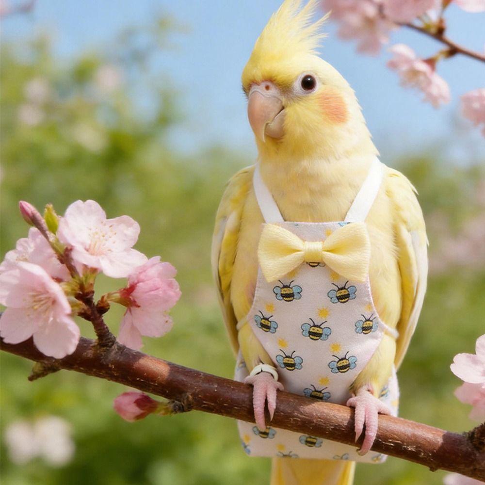 Durable Small Animals Print Parrot Diaper Washable with Bowtie Cockatiel Pigeons Dirt-proof Pet Birds Flight Suit