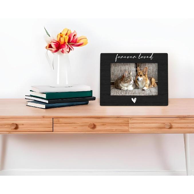 Pet Memorial Dog Cat Picture Frame 4x6, Loss of Dog Sympathy Gift Wooden Picture Frame, Pet Memorial Gifts for Dogs Cats, Forever Loved Sympathy