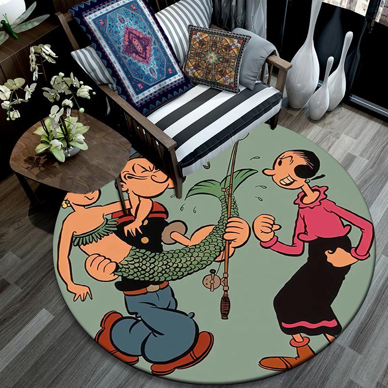 Popeye the Sailor Round Area Rug,Carpet Rug for Living Room Bedroom Sofa Playroom Decor,Non-slip Floor Mat