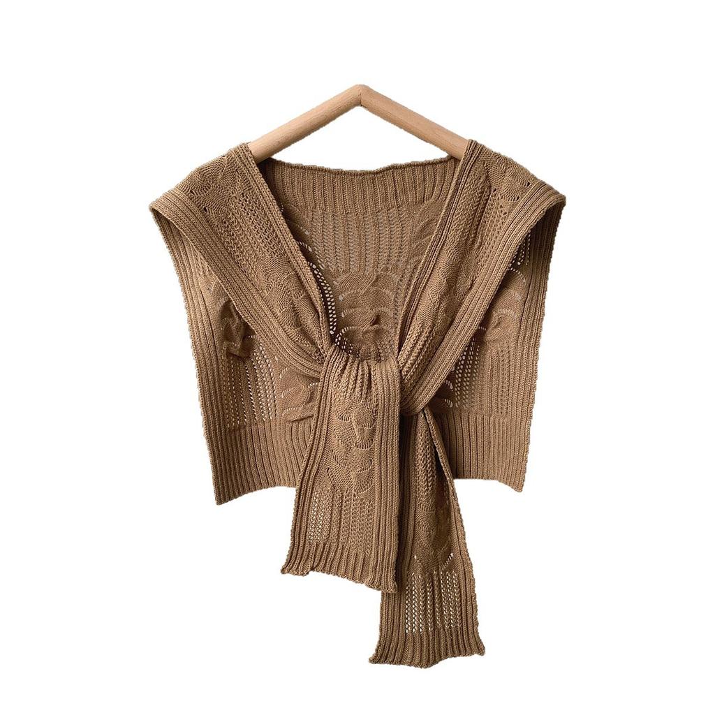 1116 Spring and Autumn Thickened Knitted Small Square Shawl with Women's 111% Wool Knitted Hollow Twist Temperament Sunscreen