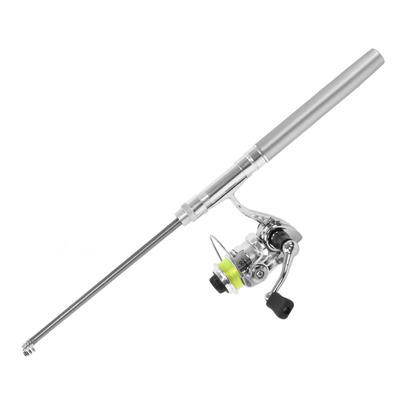 Portable Mini Fishing Rod with Reel Wheel Pen-Type Pocket-Retractable (Silver)