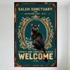 Vintage Salem Sanctuary for Wayward Cats Metal Tin Sign Feral Cat Decor with Black Cat & White Roses, Welcome EST 1992, Retro Ho