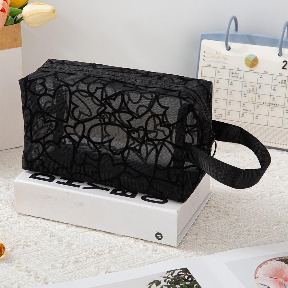 Love Print Mesh Cosmetic Bag Portable Toiletry Organizer Makeup Bag Multifunction Transparent Women Lipstick Storage Pouch