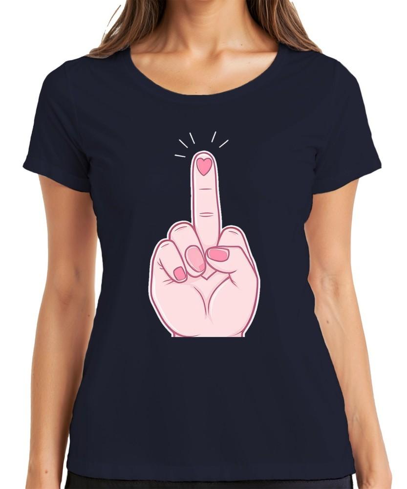 Naughty Middle Finger Heart Pink Sarcastic Gift Unisex Ladies TShirt S