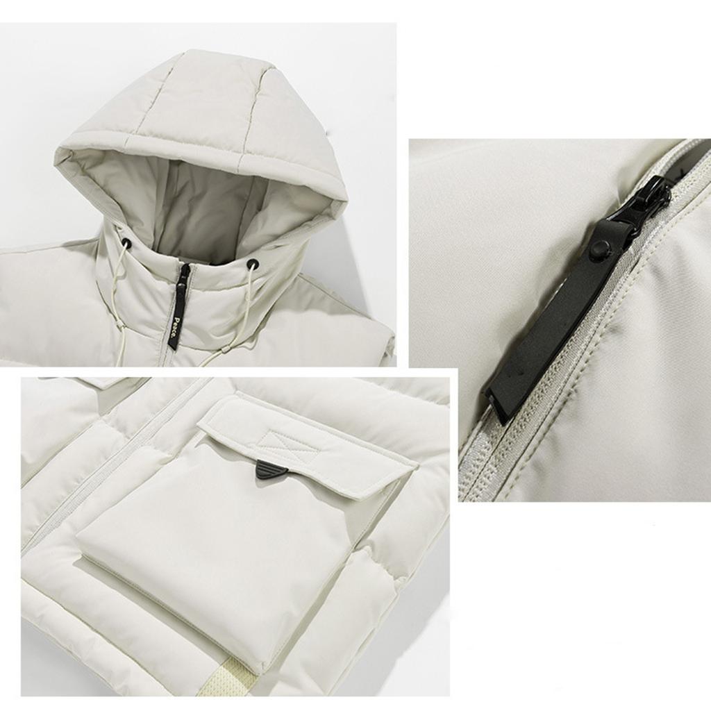 Herren Winter Trend Wear Lockerer, dicker Daunen-Baumwollclip Mehrere Taschen Einfarbig Lässiger Westemantel mit Kapuze