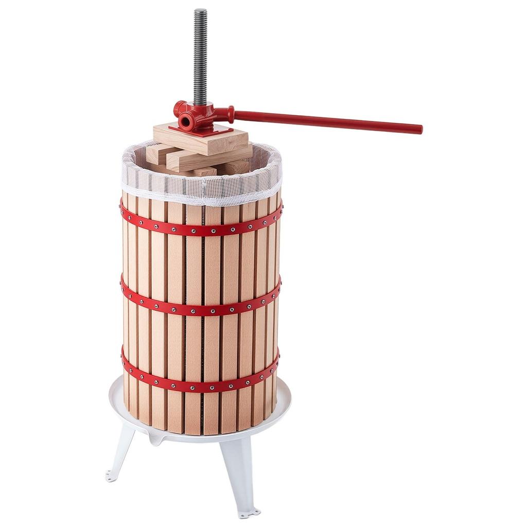 Fruit Wine Press, 7.93Gal/30L Manual Juice Maker, Solid Beech Wood Basket, Vintage Traditional Juicer with 6 Press Wooden Blocks, 2 Filter Bags, Heavy