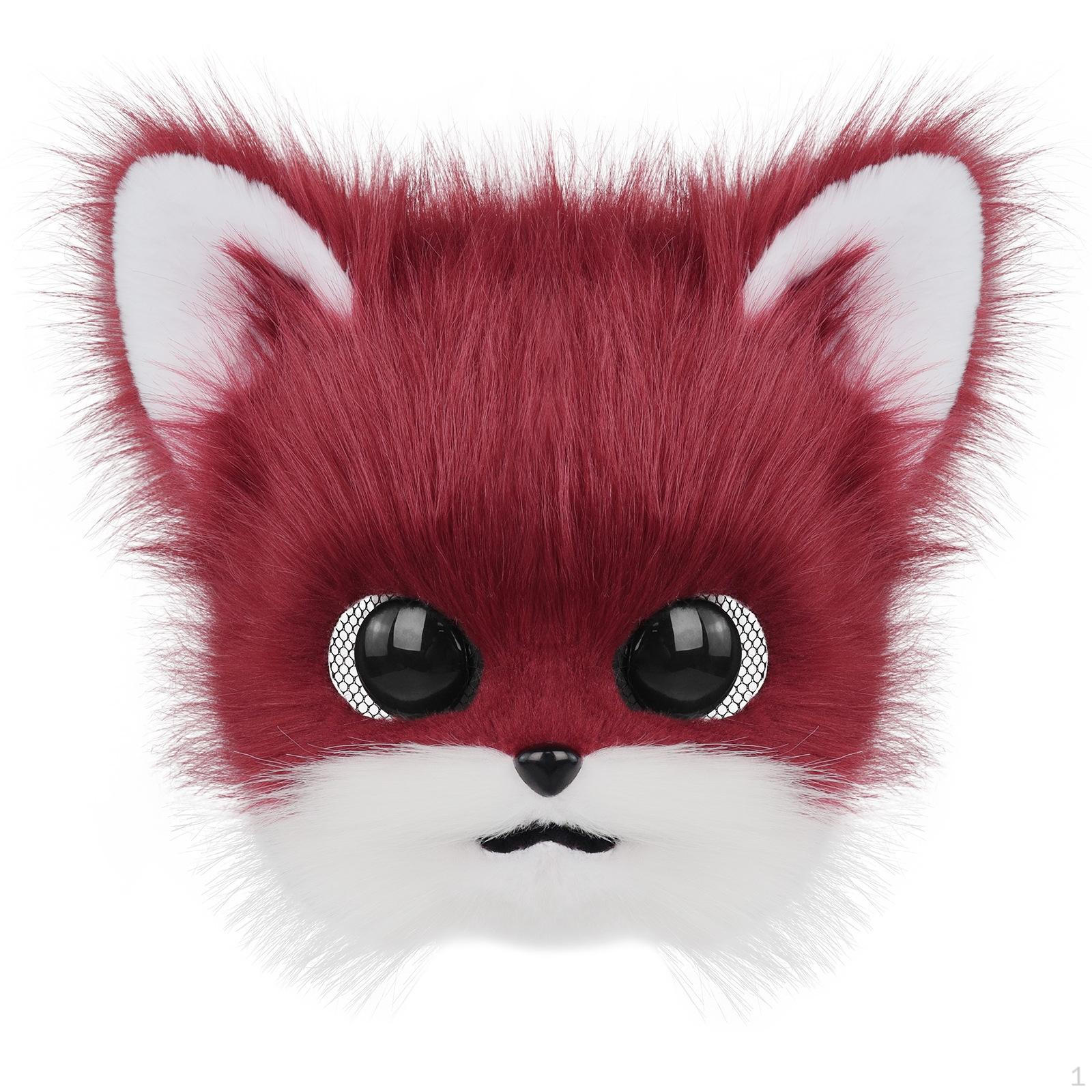 Wearable Vulpine Headpiece Furry SoftToy Canine Cosplay animal Mask Wine Red White