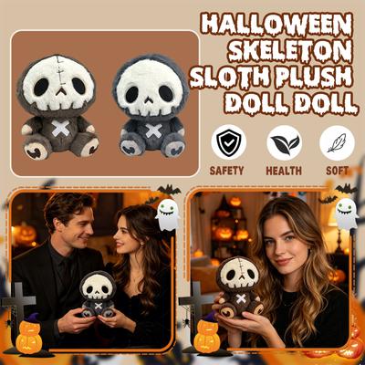 Plush Skull Doll Halloween Decoration Soft Stuffed Toy Skeleton Figure Sitting Pose Indoor Outdoor Display Collectible