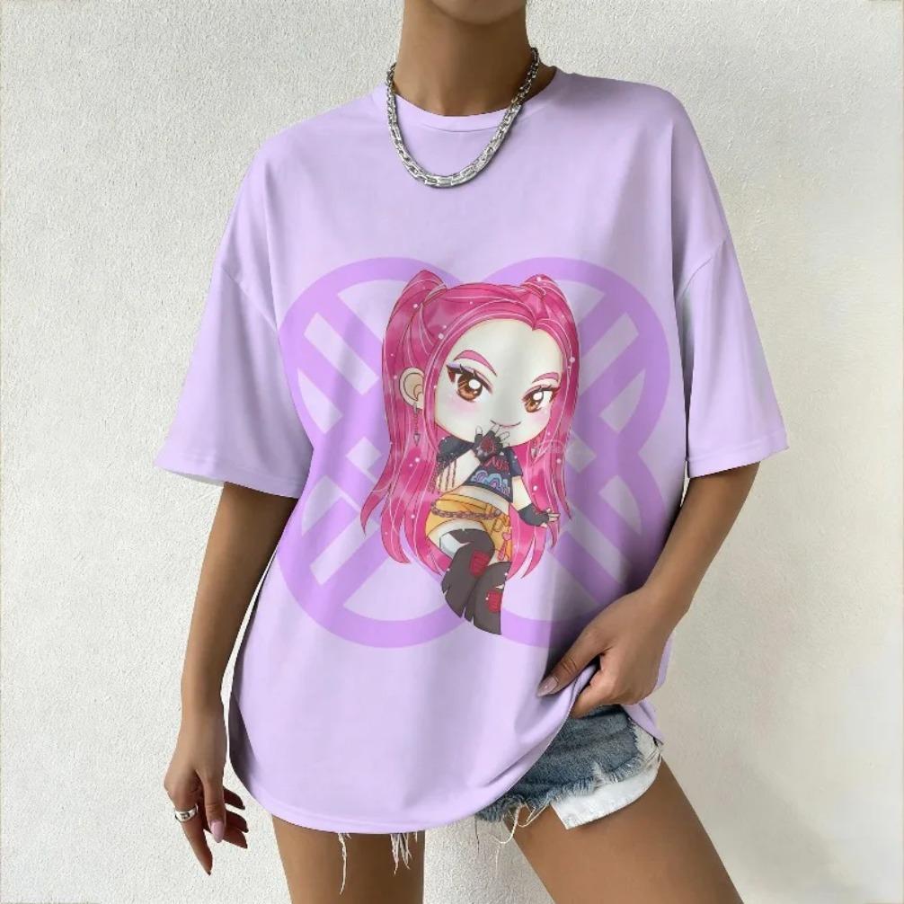New Women's T-Shirt with KPop Demon Hunters Anime Graphic Print Trendy Casual Streetwear for Fashion Forward Fans