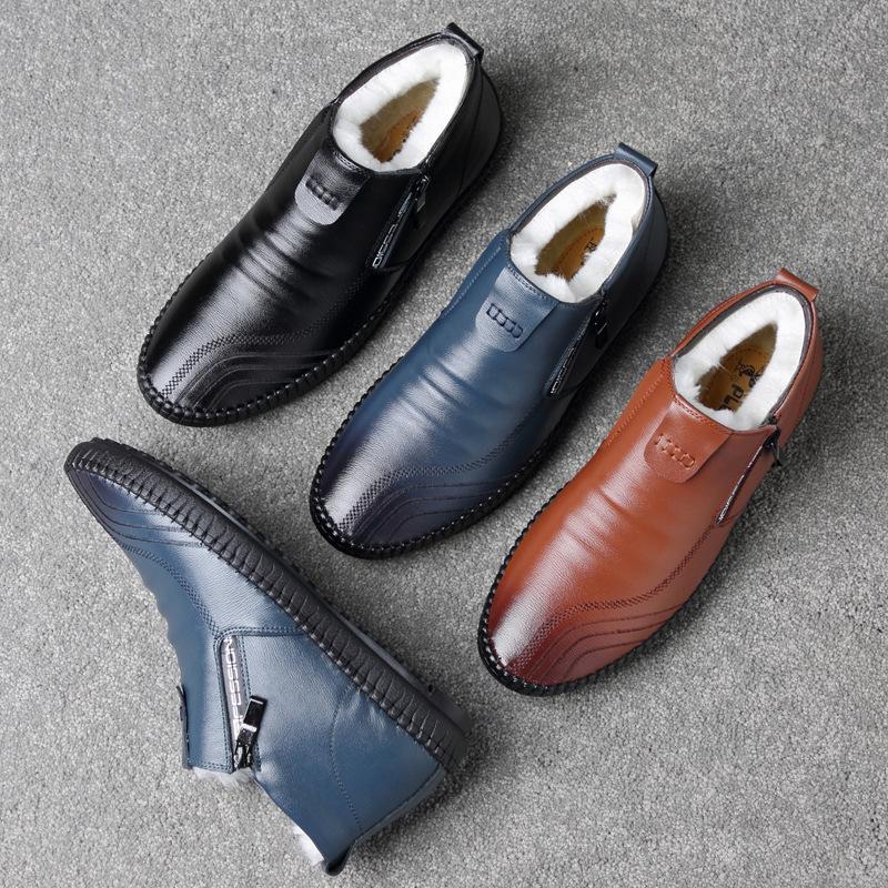 Fashion Men Boots High Quality Split Leather Ankle Snow Boots Shoes Warm Fur Plush Winter Shoes Botas Hombre