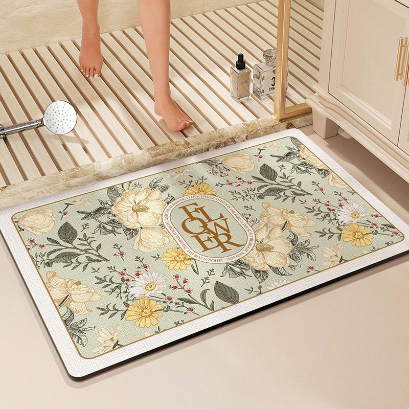 Flower Print Bath Mat Bathroom Super Absorbent Foot Mats Non-Slip Quick Dry Shower Pad Toilet Carpet Doormat Washable