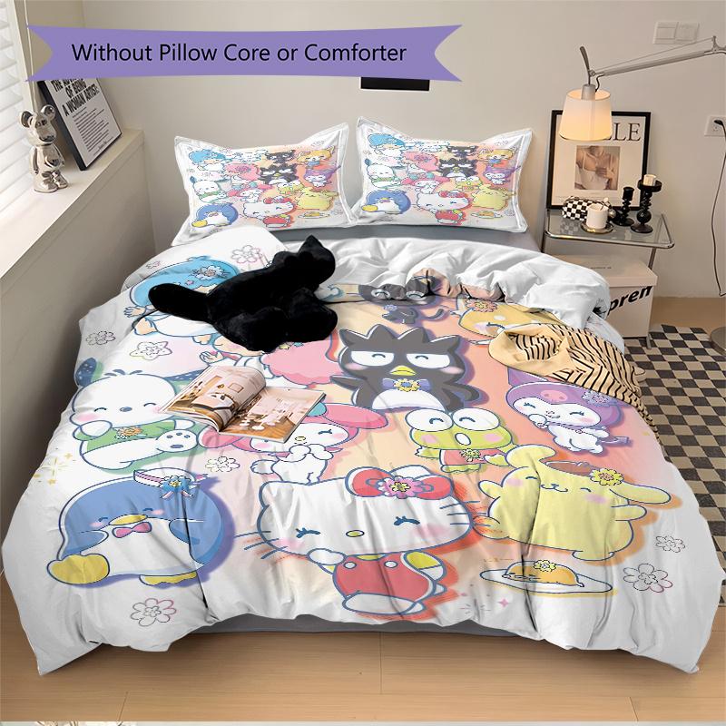 3pcs Happy Cartoon My Melody and Friends Quilt Cover Set - Soft & Comfortable Polyester Fabric, All-Season Breathable Comforter Set For 1 Quilt C