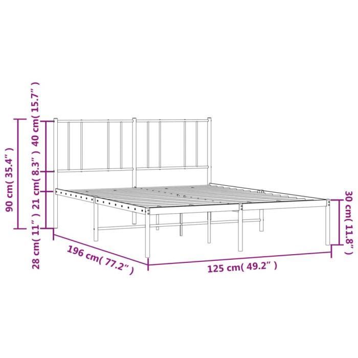 VidaXL Cadre de lit métal avec tête de lit noir 120x190 cm 352477