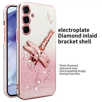 KADEM For Samsung Galaxy A55 5G Case Dragonfly Kickstand TPU Flowers Glitter Phone Cover