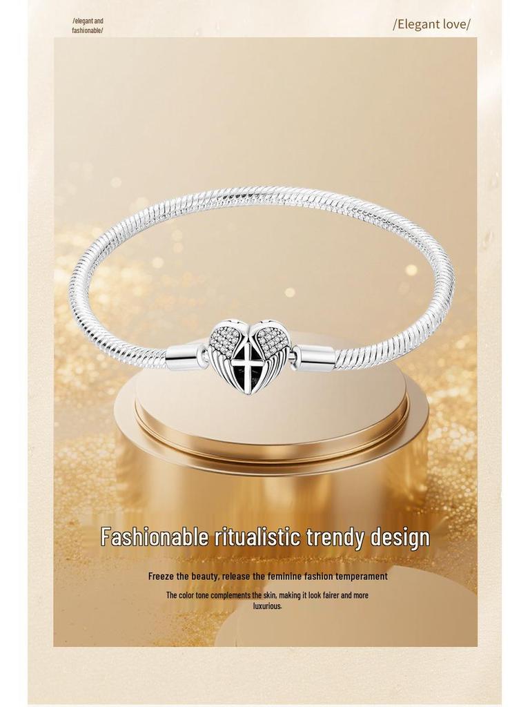 925 Silver Plated Woven Heart Snake Bone Bracelet - Fashionable DIY Beaded Handmade Design