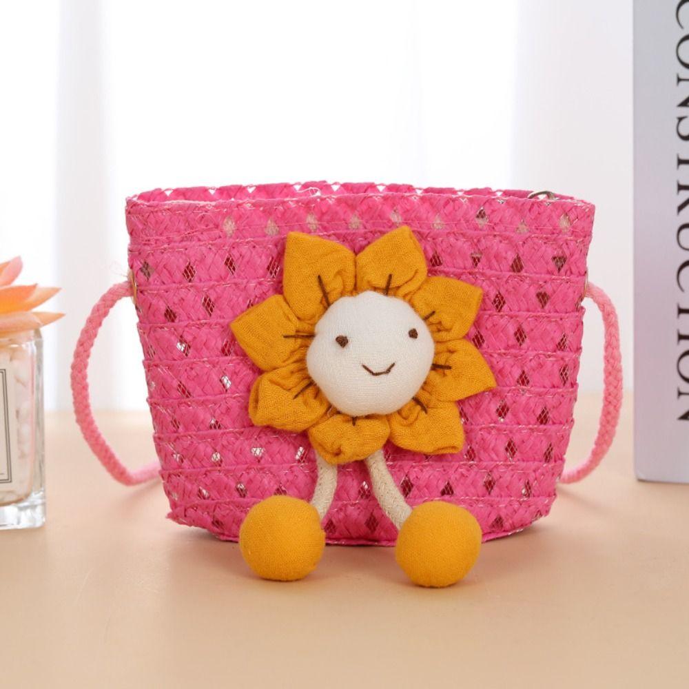 

Straw Crossbody Bag Flower Handbags Cute Mini Coin Purse Kids Girls 2