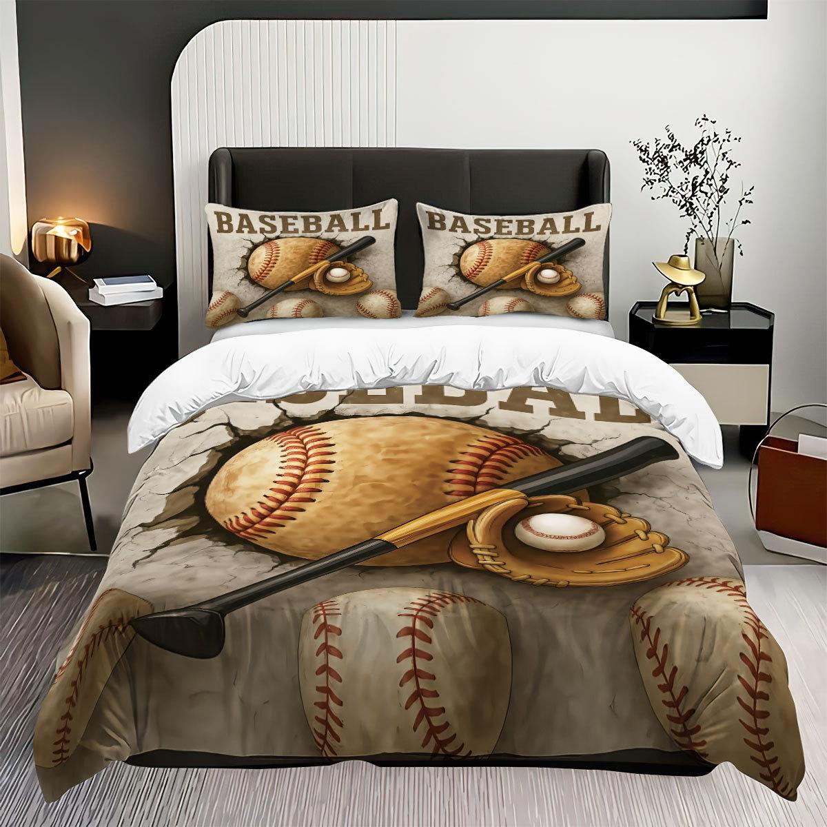 

Ball Sports Digital Printing Quilt Cover Basketball Pillowcase Baseball Quilt Cover Bedding Three-Piece Set 135x200cm
