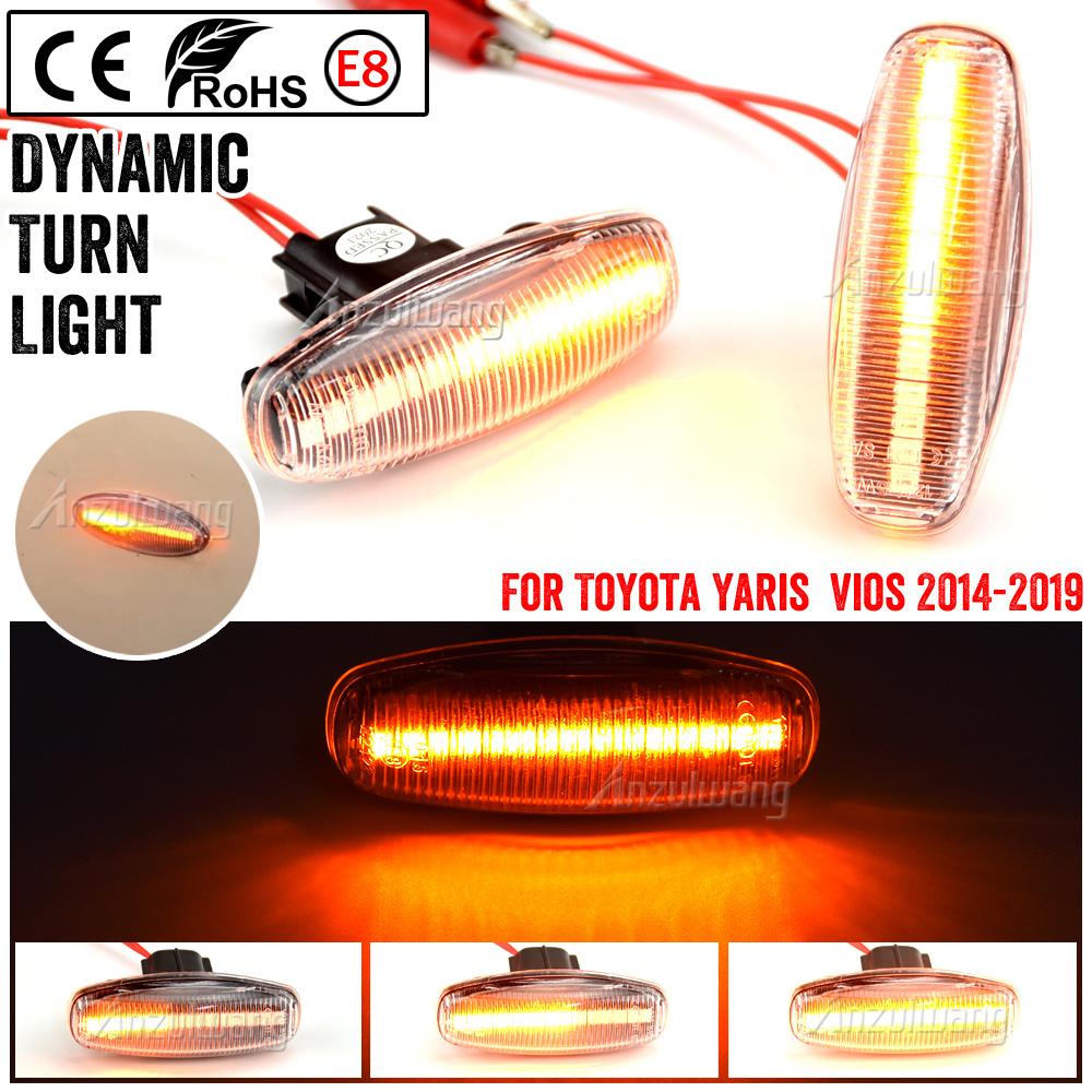 2X Dynamic LED Side Marker Turn Signal Light Indicator For Toyota Yaris Vios Sequential Blinker Light 2014-