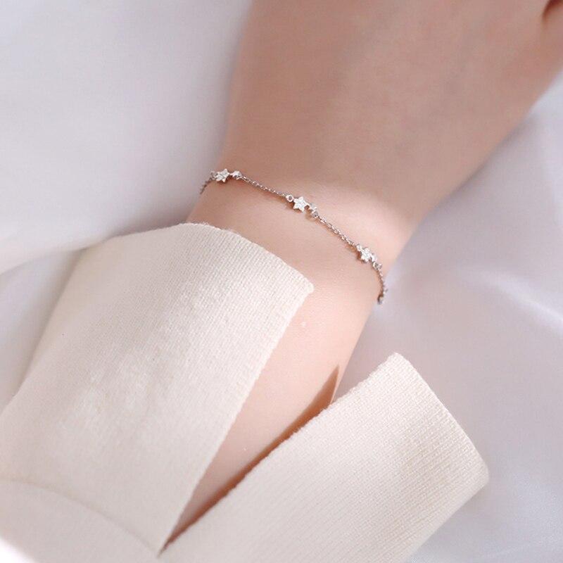 925 Sterling Silver Star Bracelet For Women Dainty Pave Zircon Link Chain Bracelet Gift New Wholesale