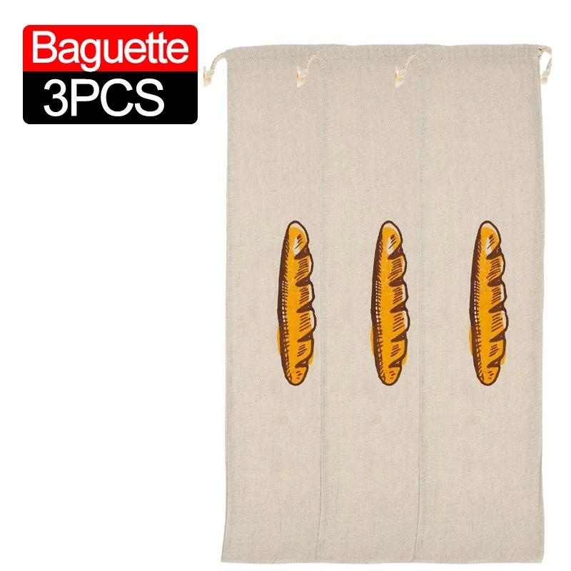 3/1Pcs Linen Bread Bags Large Capacity Drawstring Bread Storage Bags Washable Reusable Loaf Bags for Pastries Baguette Organizer