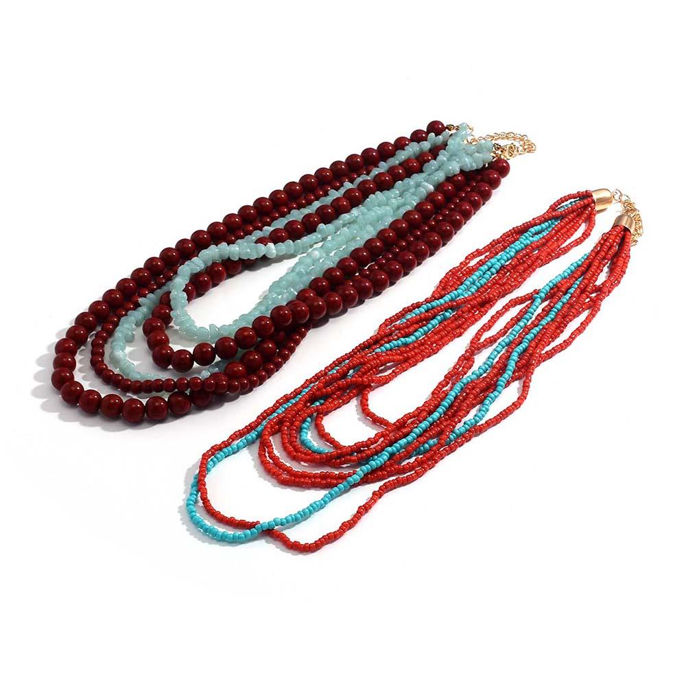 Handmade European Multi-Layer Rice Bead Necklace: Retro Exotic Beach Style In Contrasting Colors